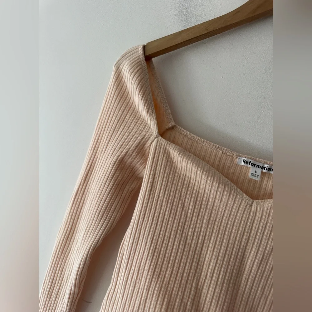 Reformation Peachy‎ Cream October Knit Ribbed Top Sweetheart Neckline